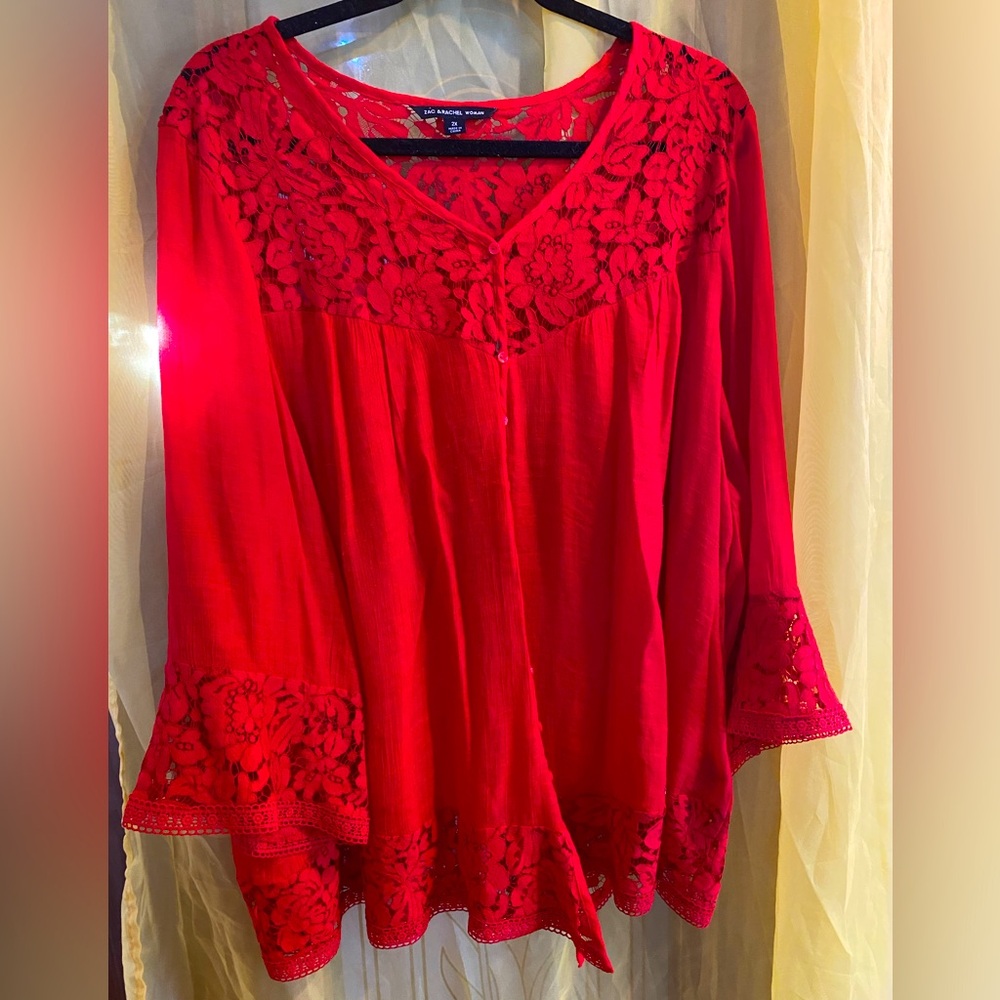 Zac & Rachel 2x long sleeve red blouse